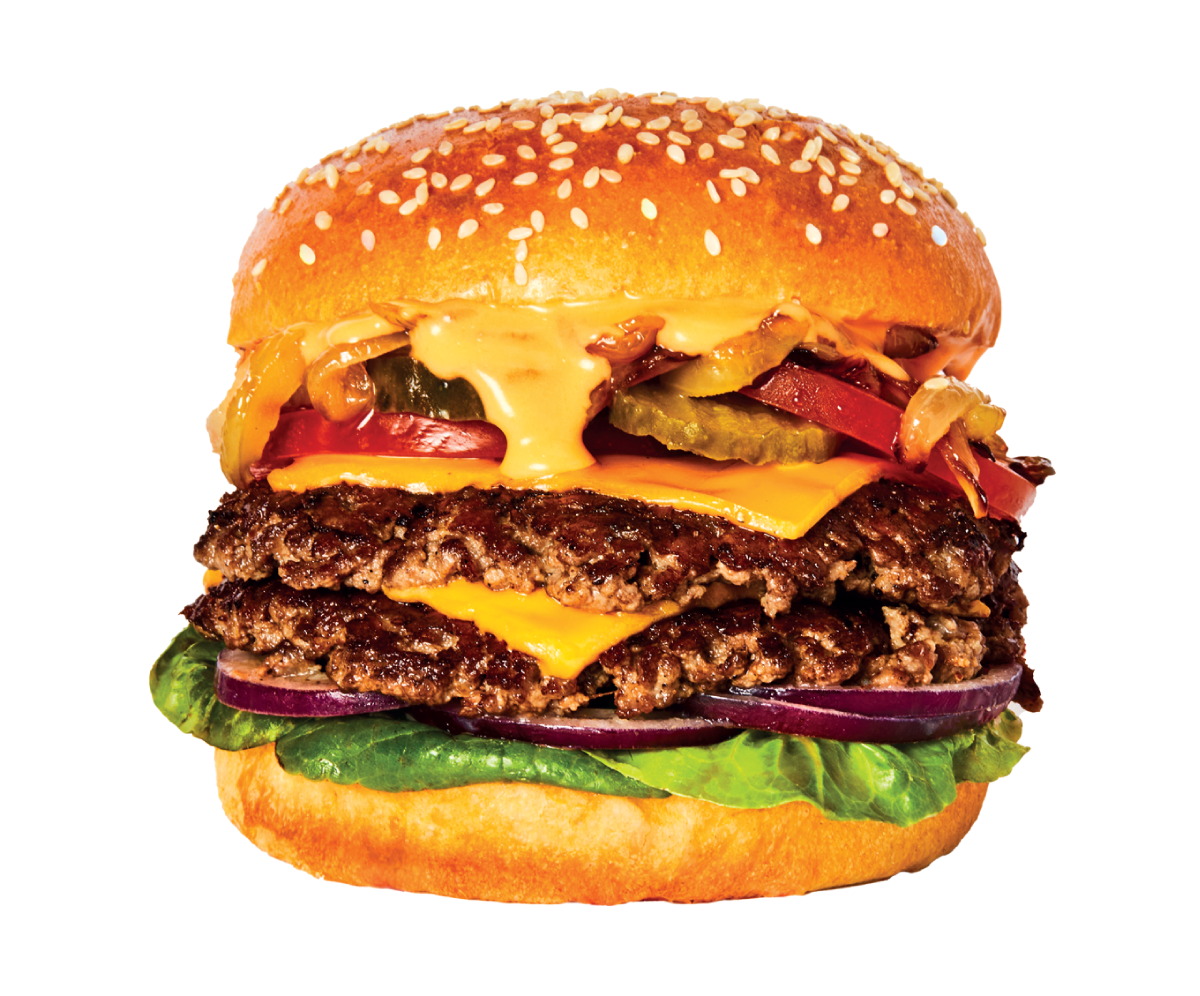 Order now Chicken burger in a bun topped with sesame seeds, filled with coleslaw and cheese